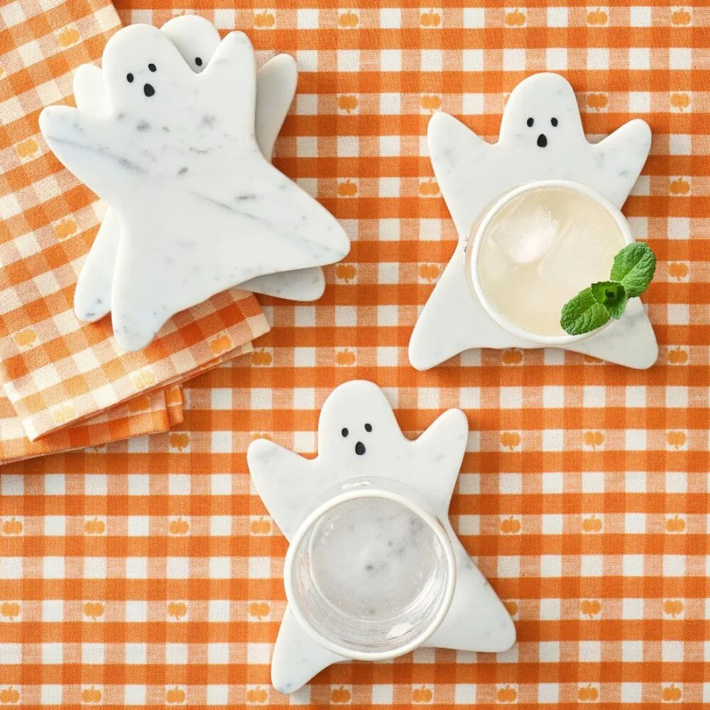 Pottery Barn Figural Ghost Marble Coasters - Set of 4